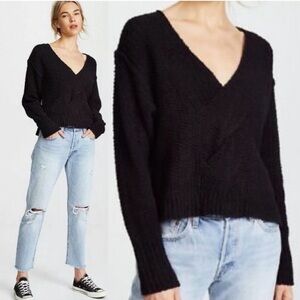 Free People Black Knit Twist Front V-Neck Sweater